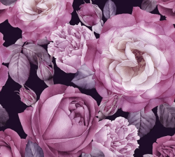 Silky  umělé hedvábí potisk - fialové růže