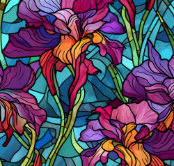 Silky  umělé hedvábí potisk - vitrážové květy